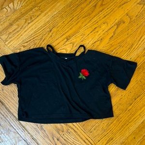 Black Crop Top With Rose Size Medium